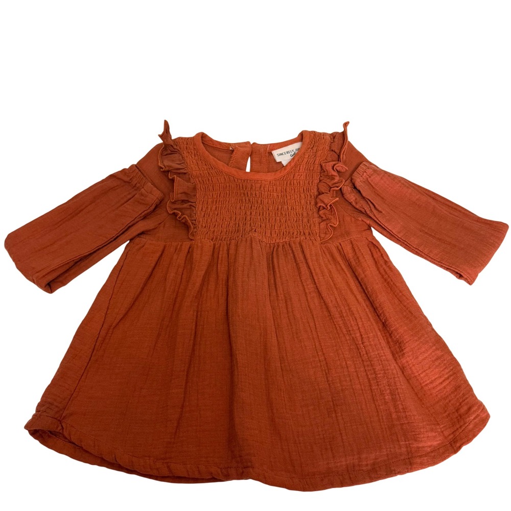 Sincerely Jules Girl Rust Orange Cotton Gauze Smocked Ruffle‎ Tunic Top Size 4